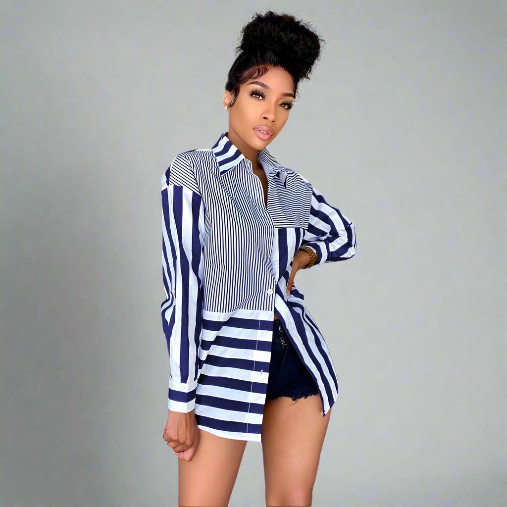 Ladies Striped Printing Loose Shirt