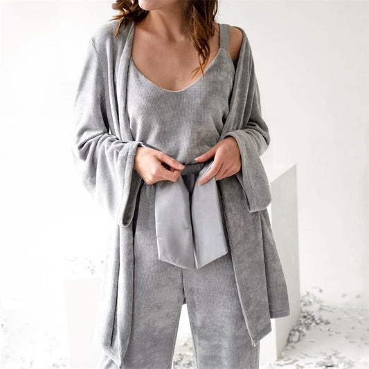 Three Piece Corduroy Pajamas Loungewear Set