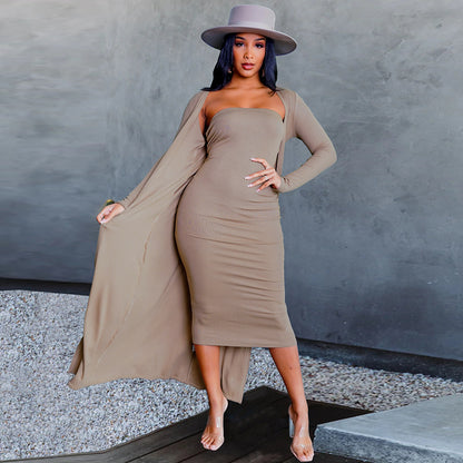 Two-Piece Long-Sleeved Knitted Dress