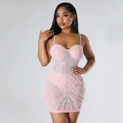 Tight Rhinestone Night Club Slip Dress