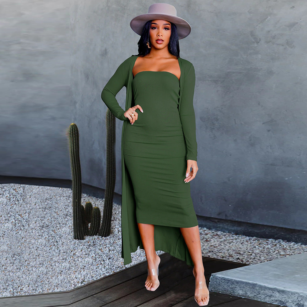 Two-Piece Long-Sleeved Knitted Dress