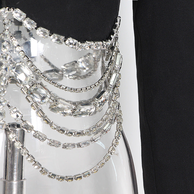 Rhinestone Sheath Slim Short Skirt & Blazer Set