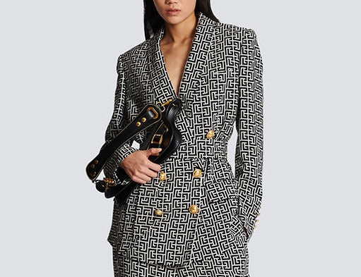 Maze Print Double Breasted Mid Length Blazer