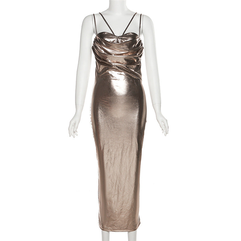 Metallic off the Shoulder Slim Sheath Dress