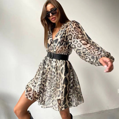 French Chiffon Leopard Print Dress