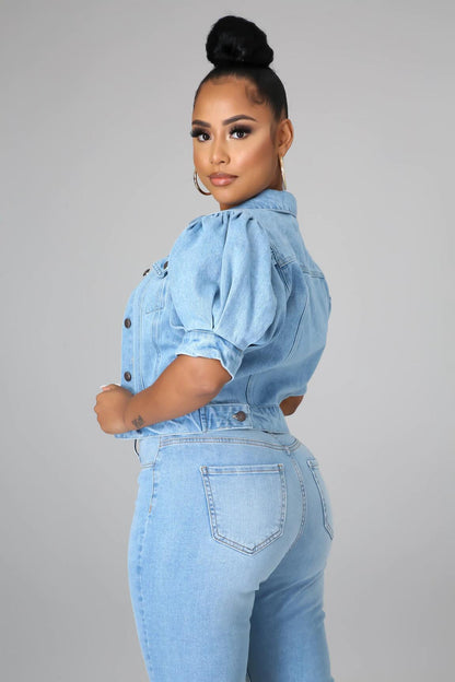 Short Puff Sleeve Denim Jacket