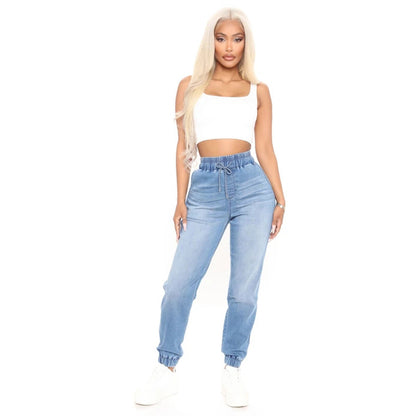 Blue Mid-Waist Light Blue Washed Denim