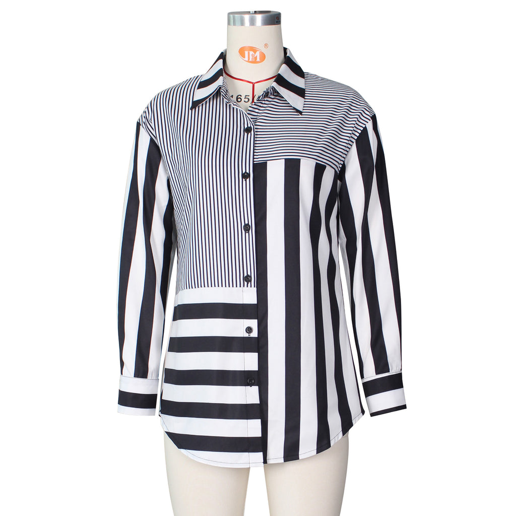 Ladies Striped Printing Loose Shirt