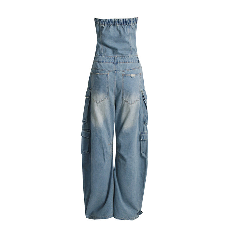 Tube Top Tooling Denim Jumpsuit - ALL HERZ FASHIONS