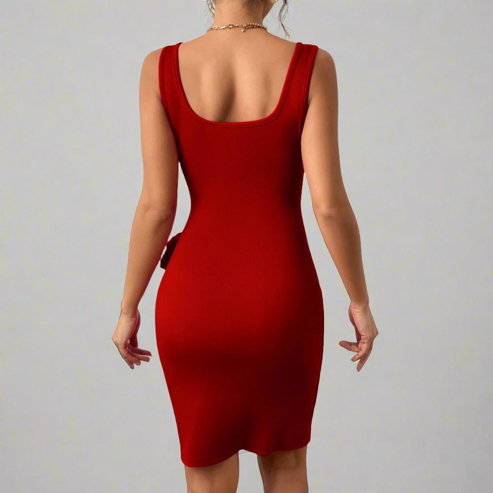 Hip Wrapped Sleeveless Knitted Dress