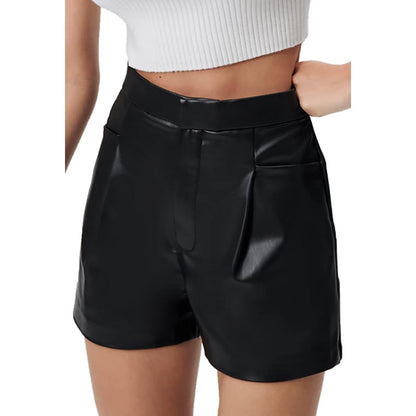 Faux Leather Pant Belt Pocket Shorts