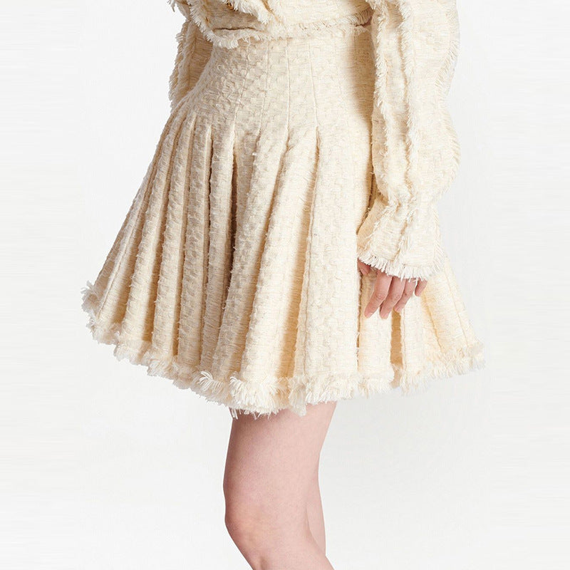Short Temperamental Tweed Fringe Skirt & Blazer