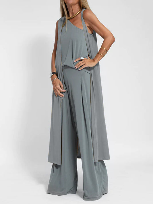 Casual Wide Leg Three Piece Loungewear Set