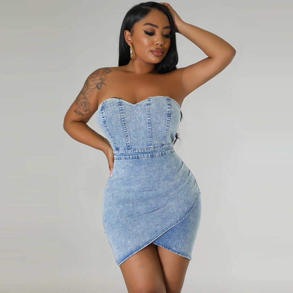 Backless Halter Denim Dress