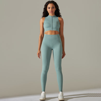 Knitted Zip Up Active Top & Pants Set