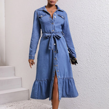 Retro Waist Controlled Slimming Denim Dress