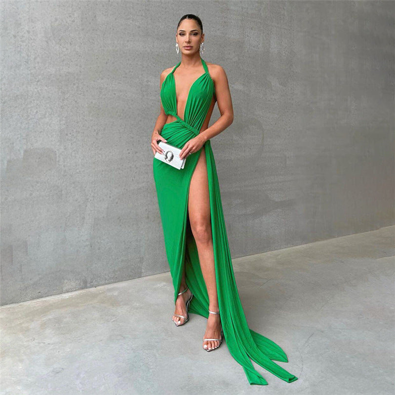 Rope Tied Backless Slim Slit Dress