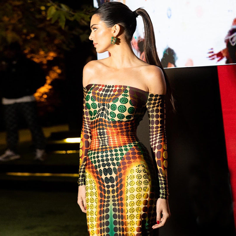 Off Neck Long Sleeve Slim Expansion Dress