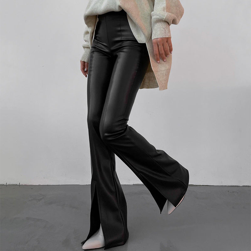 Faux Leather White Flared Leather Pants