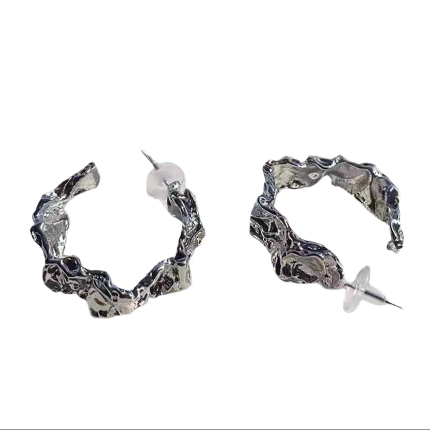 Metal Pleated Lava Earrings