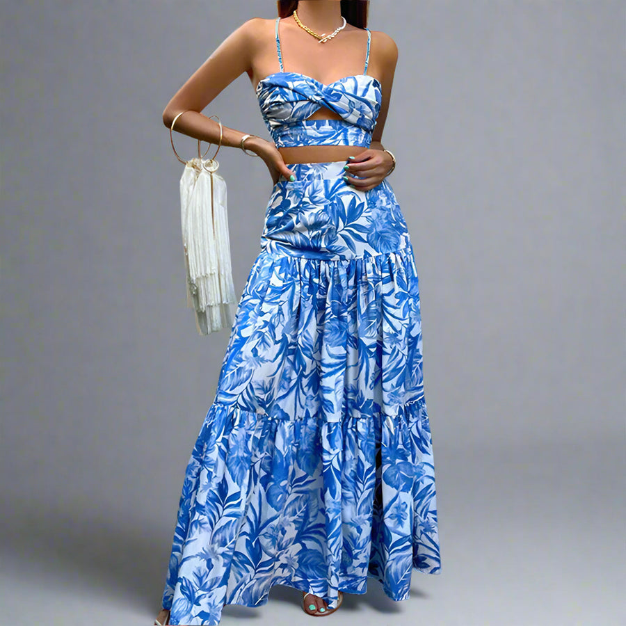 Backless Tube Top Large Swing Skirt Set