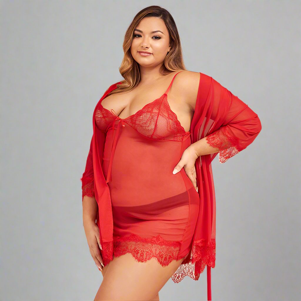 Curve Red Lace Two-Piece Lingerie Set