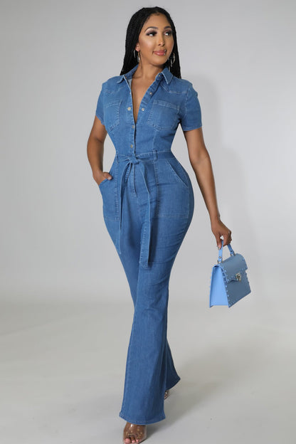 Bell Bottom Denim Jumpsuit