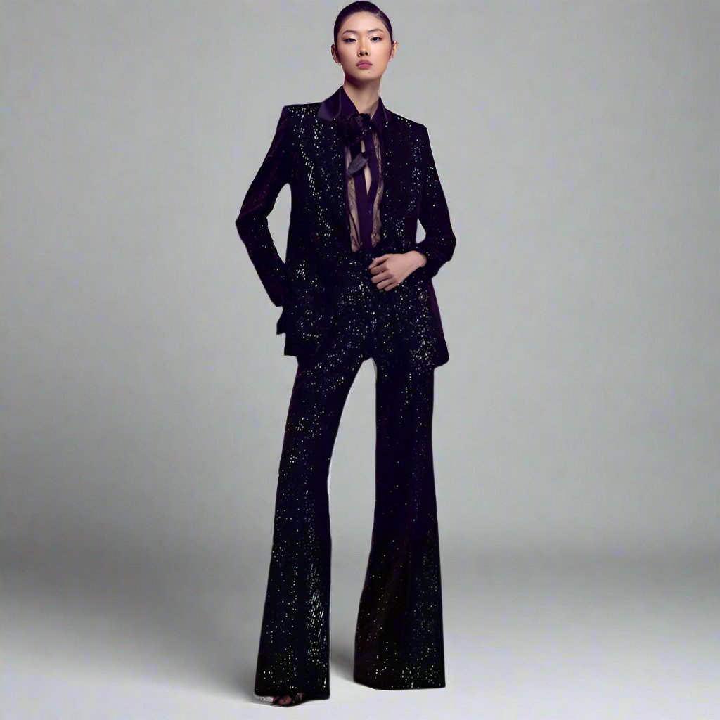 Velvet Sequined Top & Pants Suit