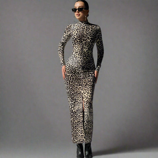 Leopard Print Split Dress