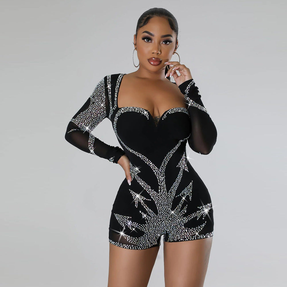 Long Sleeve Drilling Romper