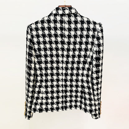 Double-Breasted Houndstooth Tweed Blazer