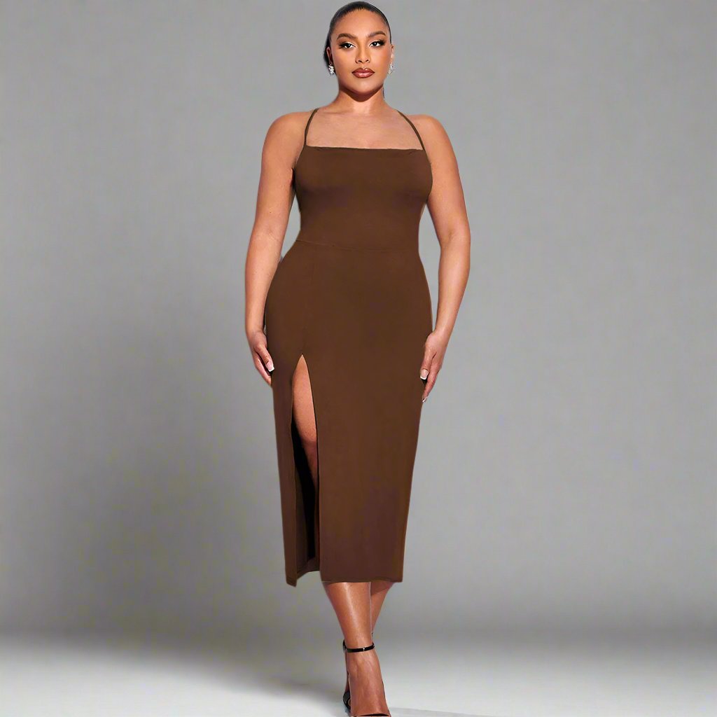 Curve Backless Slit Sheath Dress