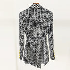 Maze Print Double Breasted Mid Length Blazer