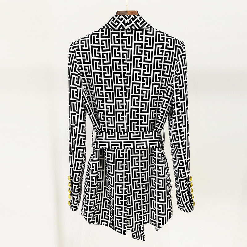 Maze Print Double Breasted Mid Length Blazer