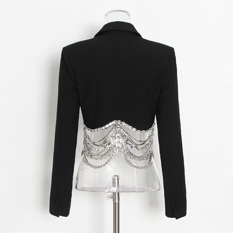 Rhinestone Sheath Slim Short Skirt & Blazer Set
