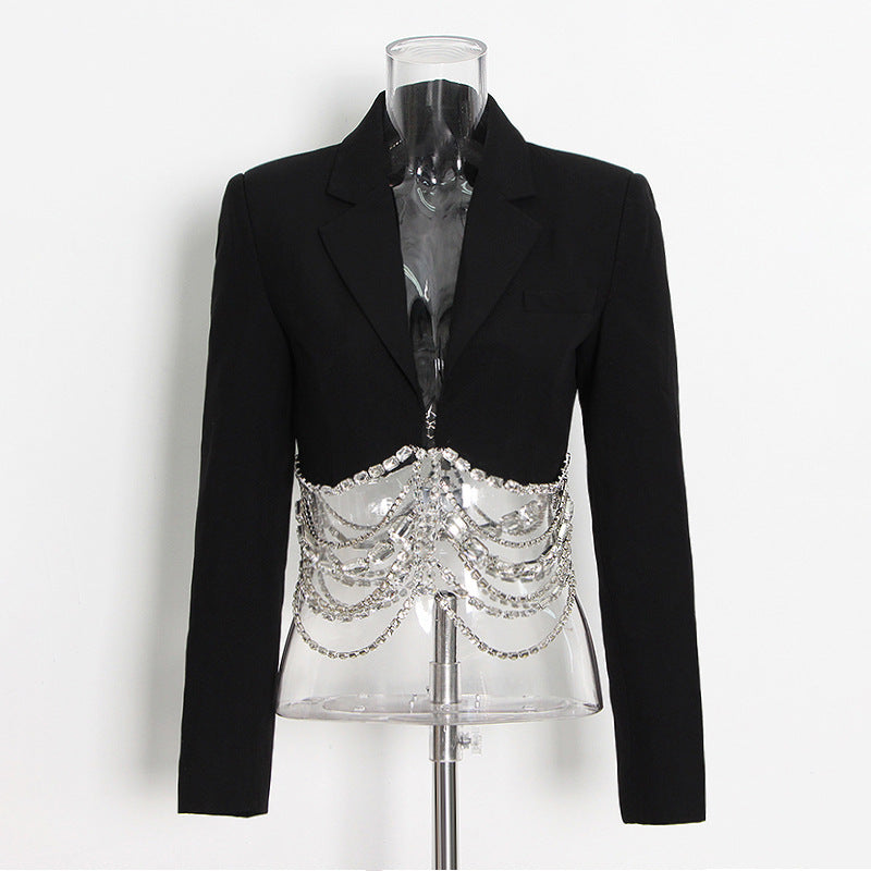 Rhinestone Sheath Slim Short Skirt & Blazer Set