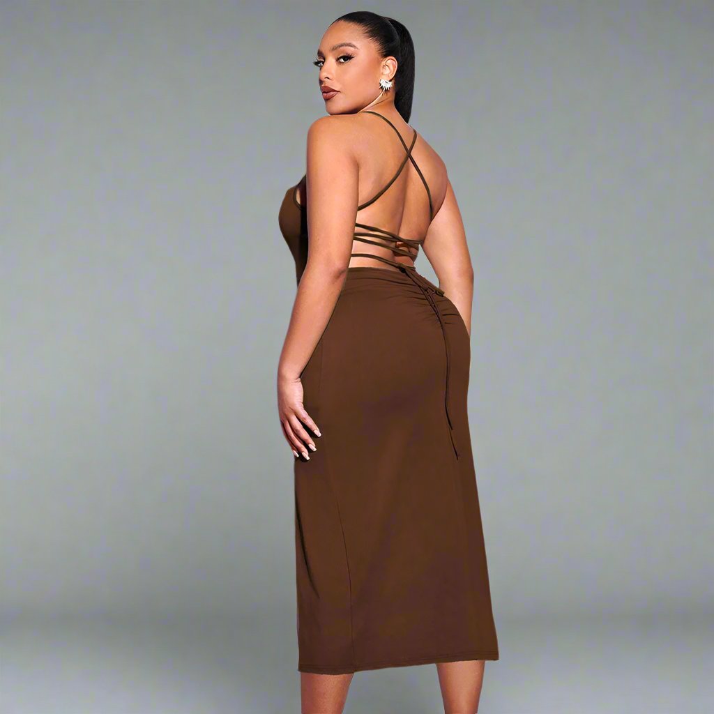 Curve Backless Slit Sheath Dress