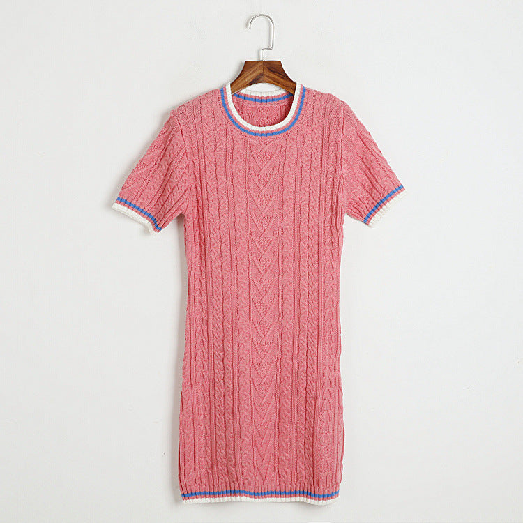 Color Block Crew Neck Short Sleeve Knit Dress