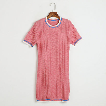 Color Block Crew Neck Short Sleeve Knit Dress