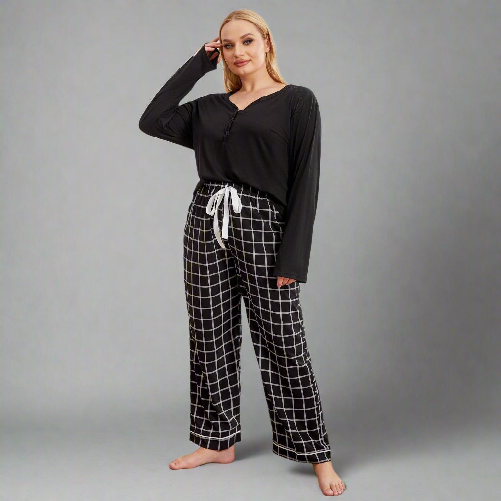 Curve Pajamas V Neck Long Sleeved