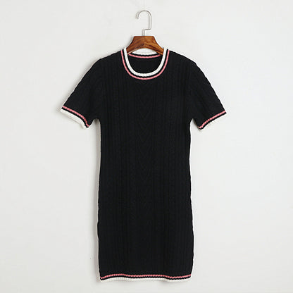 Color Block Crew Neck Short Sleeve Knit Dress