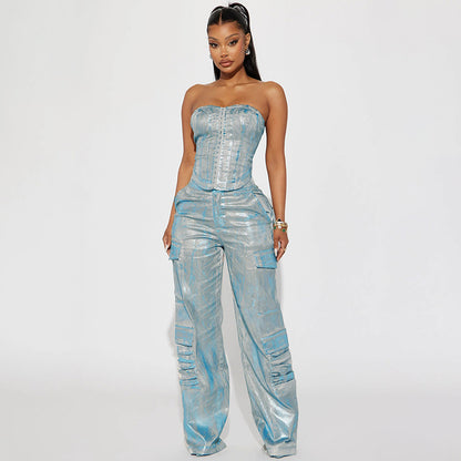 Metallic Jeans Pants Sets