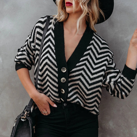 Striped Button Knitted Cardigan