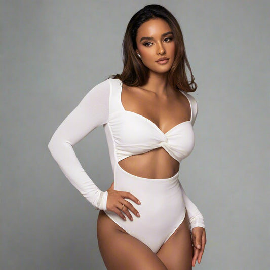 All Matching V neck Cutout Cropped Bodysuit