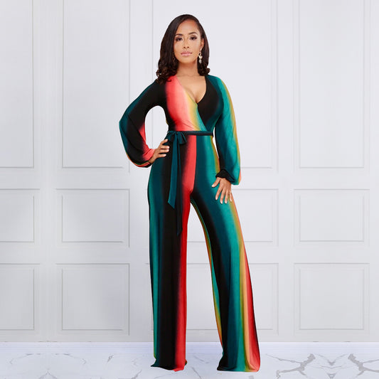 Belt Tie Striped Jumpsuit