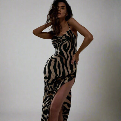 Smooth Zebra Print Backless Dress