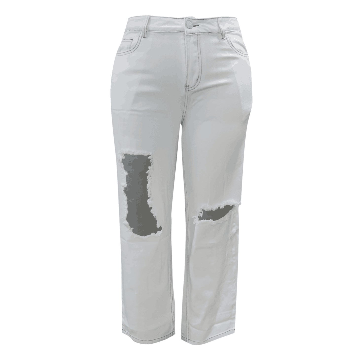 Loose Hole Denim Trousers Women