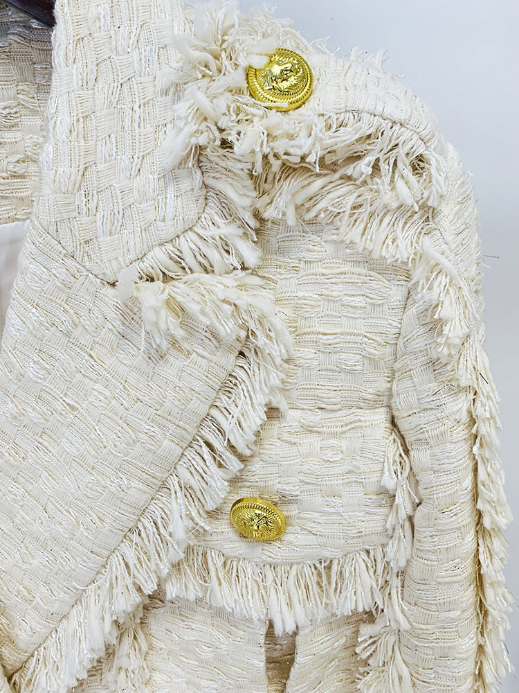 Short Temperamental Tweed Fringe Skirt & Blazer