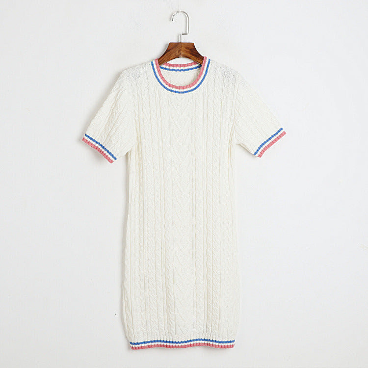 Color Block Crew Neck Short Sleeve Knit Dress