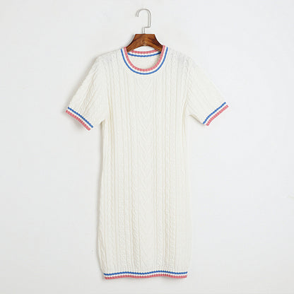 Color Block Crew Neck Short Sleeve Knit Dress